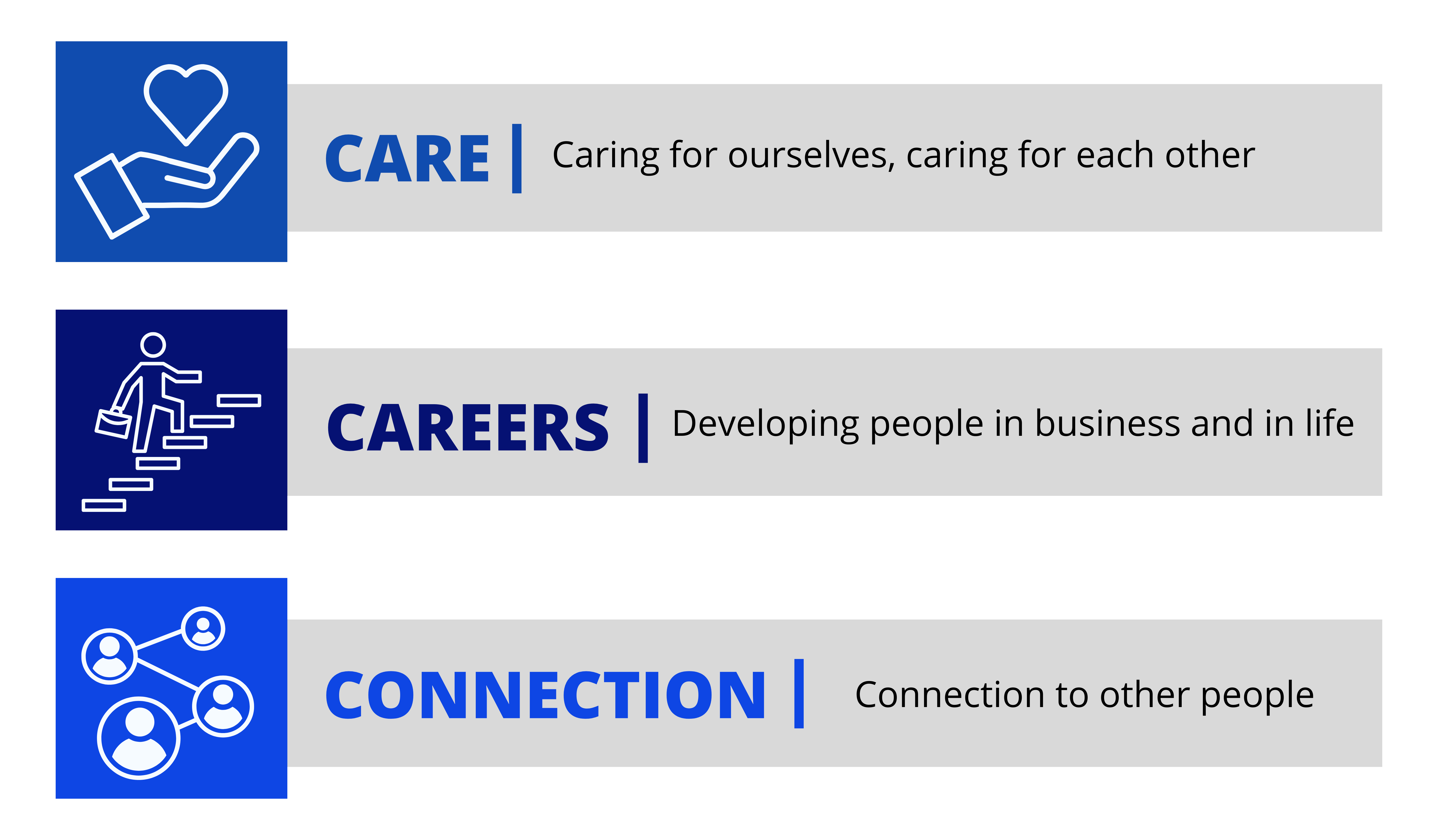 Three pillars of Wellbeing: Care, Careers, and Connection